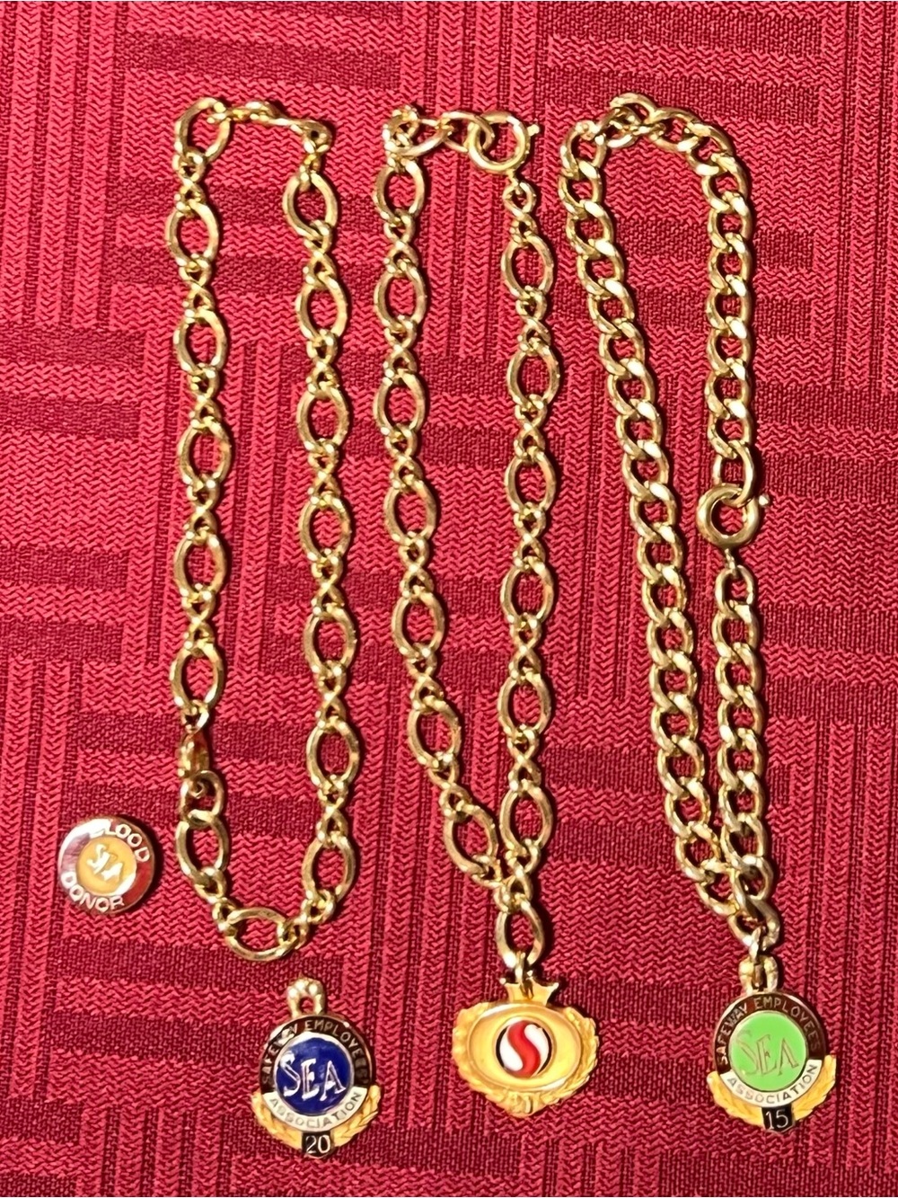 Vintage Safeway Employees Association SEA 3-Charm Bracelets & Blood Donner Pin